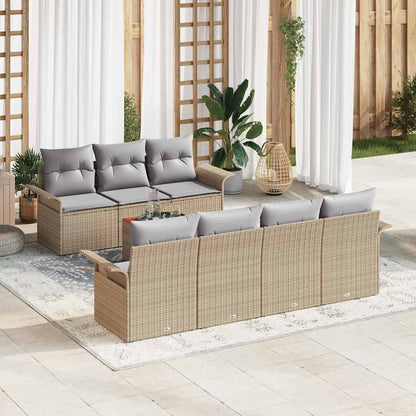 Gartensofa-set mit Kissen 8 pcs Beige Poly-Rattan