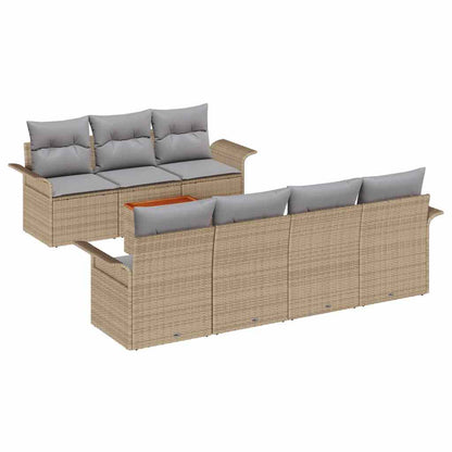 Gartensofa-set mit Kissen 8 pcs Beige Poly-Rattan