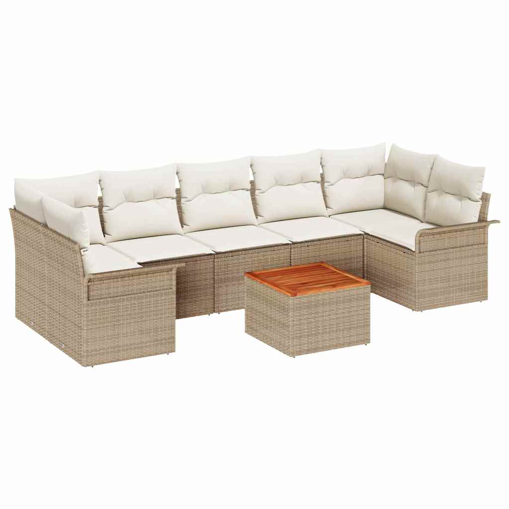 Gartensofa-set mit Kissen 8 pcs Beige Poly-Rattan