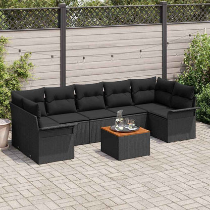 Gartensofa-set mit Kissen 8 pcs Schwarz Poly-Rattan