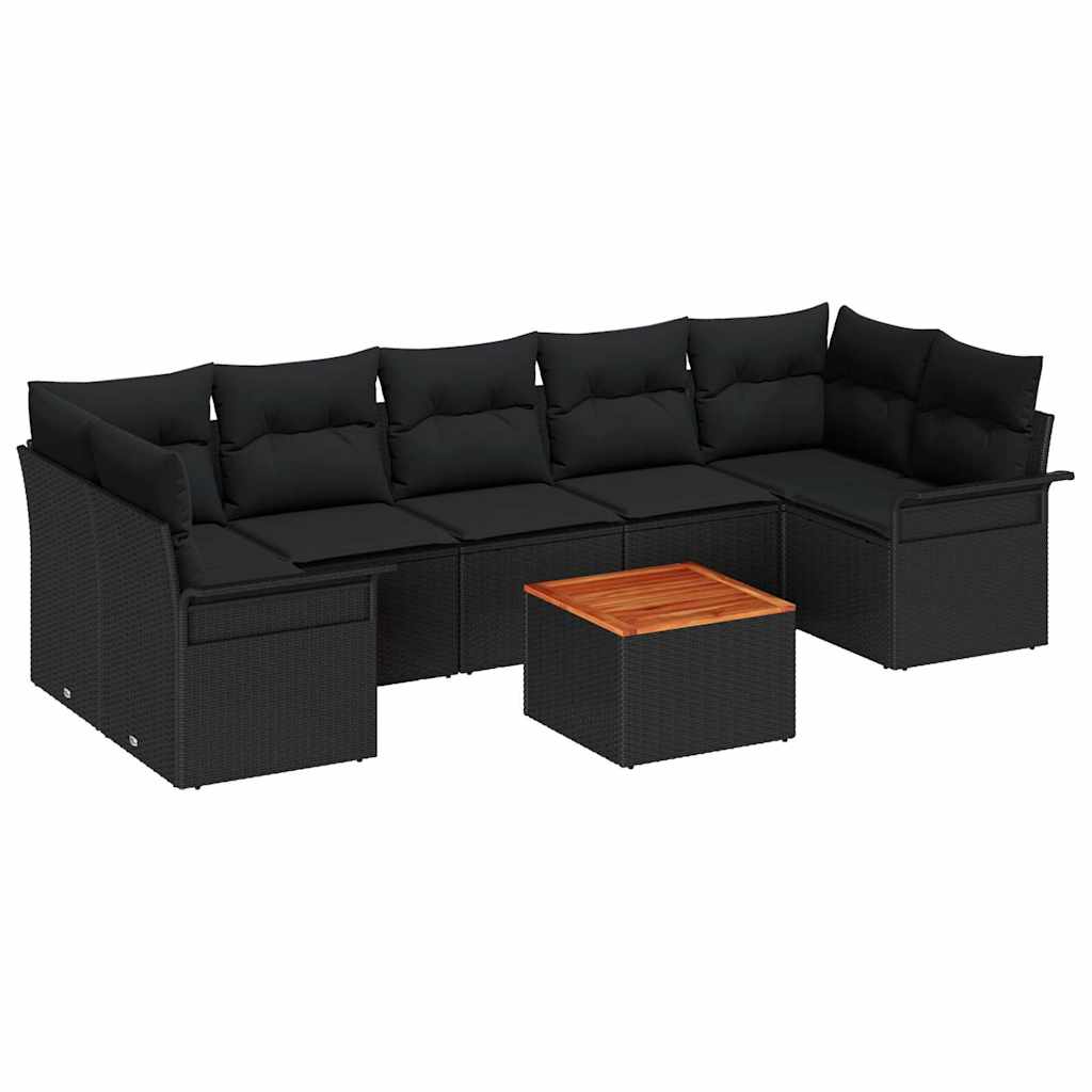Gartensofa-set mit Kissen 8 pcs Schwarz Poly-Rattan