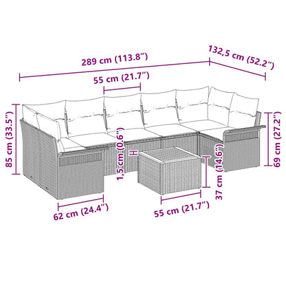 Gartensofa-set mit Kissen 8 pcs Schwarz Poly-Rattan
