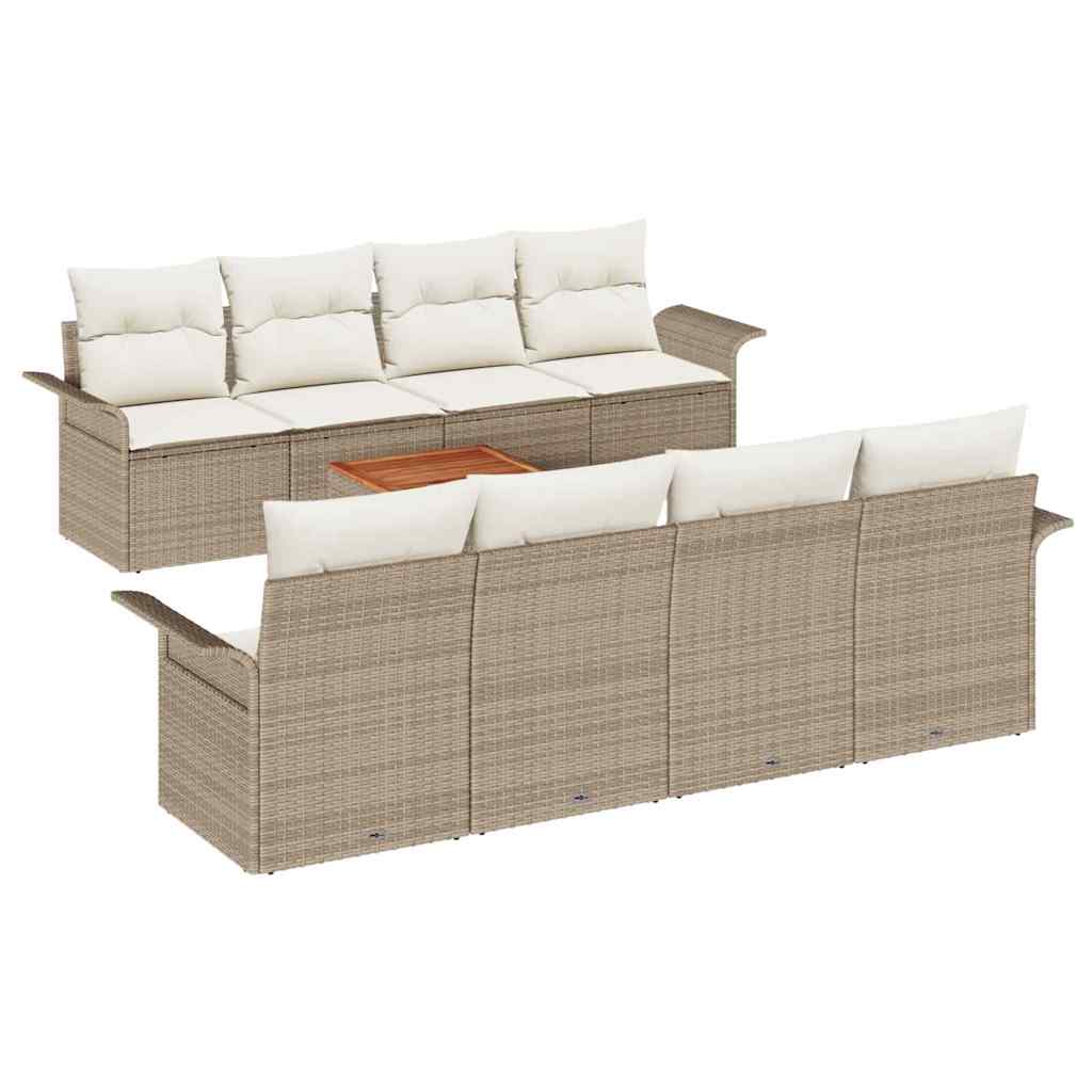 Gartensofa-set mit Kissen 9 pcs Beige Poly-Rattan