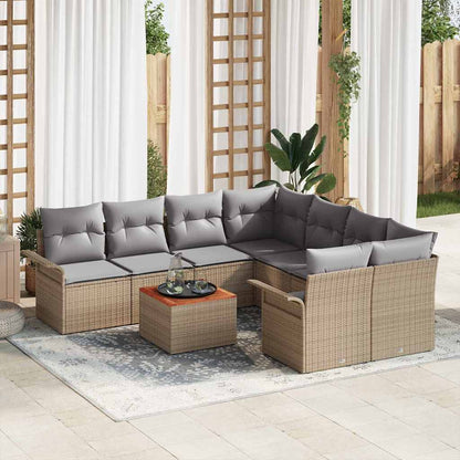 Gartensofa-set mit Kissen 9 pcs Beige Poly-Rattan