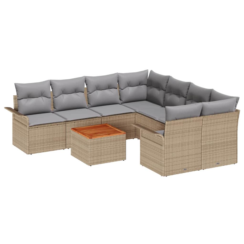 Gartensofa-set mit Kissen 9 pcs Beige Poly-Rattan