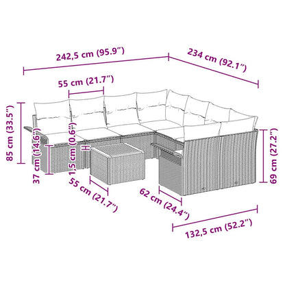 Gartensofa-set mit Kissen 9 pcs Beige Poly-Rattan