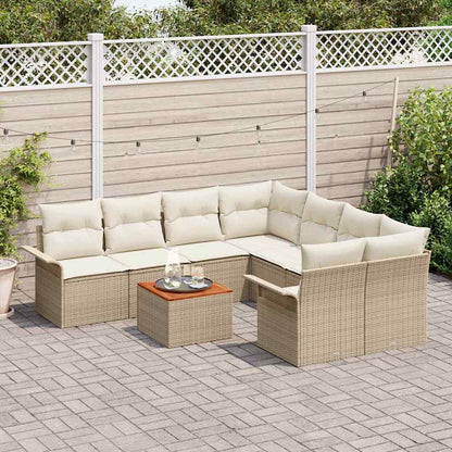 Gartensofa-set mit Kissen 9 pcs Beige Poly-Rattan