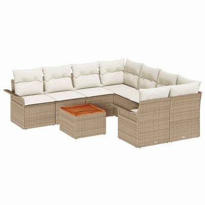 Gartensofa-set mit Kissen 9 pcs Beige Poly-Rattan