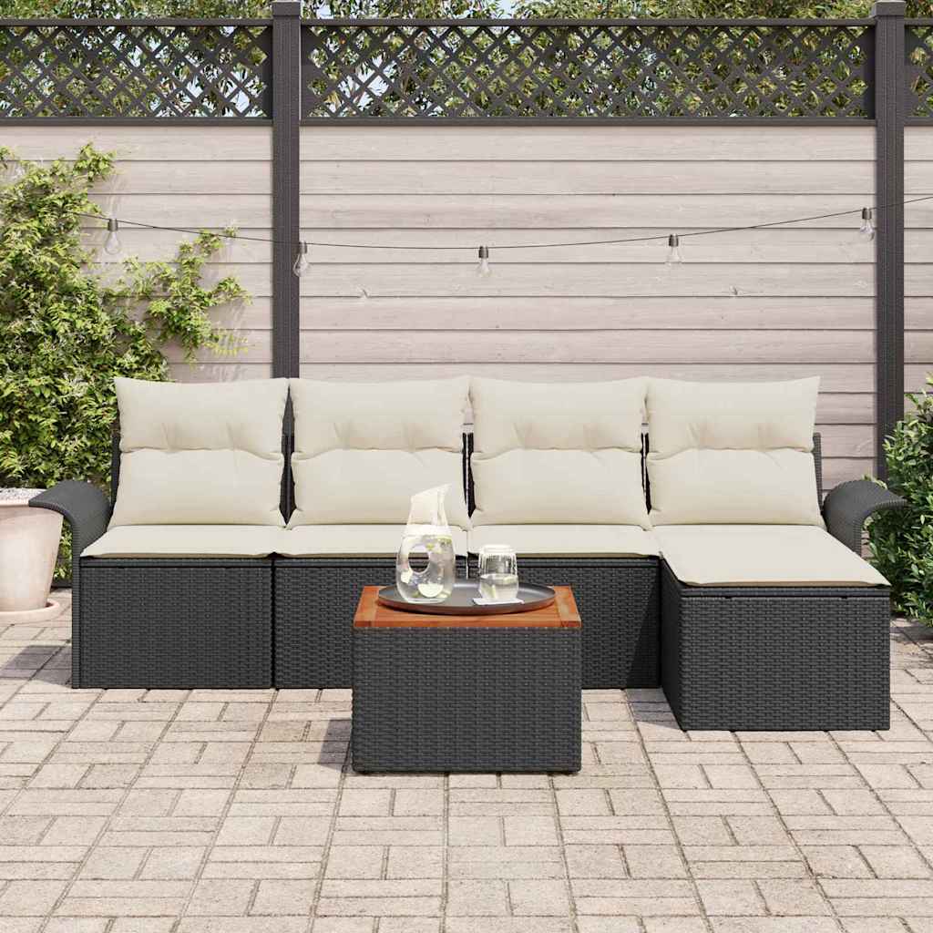 Gartensofa-set mit Kissen 6 pcs Schwarz Poly-Rattan