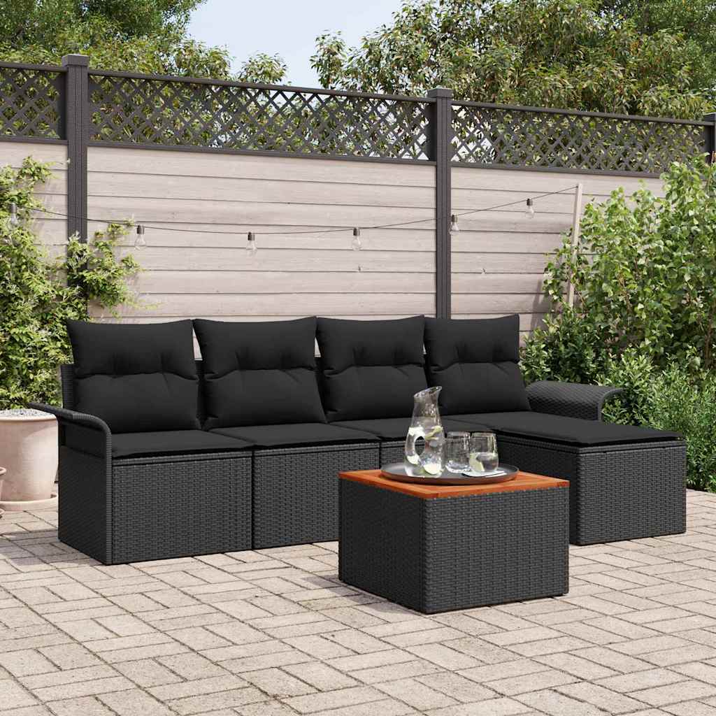 Gartensofa-set mit Kissen 6 pcs Schwarz Poly-Rattan
