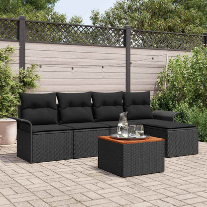 Gartensofa-set mit Kissen 6 pcs Schwarz Poly-Rattan