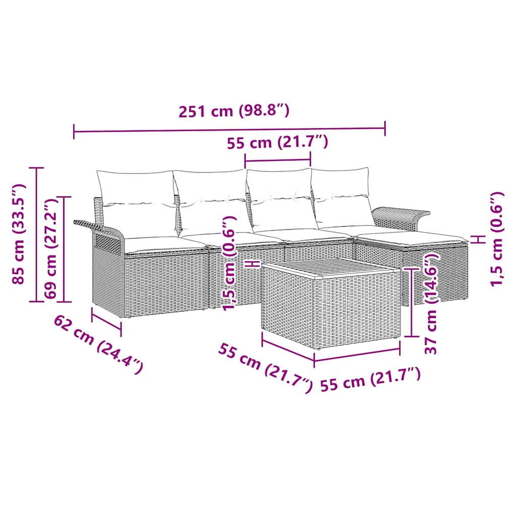 Gartensofa-set mit Kissen 6 pcs Schwarz Poly-Rattan