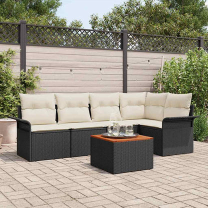Gartensofa-set mit Kissen 6 pcs Schwarz Poly-Rattan