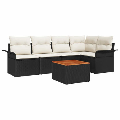 Gartensofa-set mit Kissen 6 pcs Schwarz Poly-Rattan
