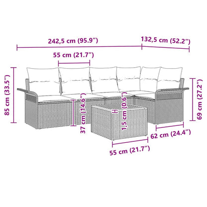 Gartensofa-set mit Kissen 6 pcs Schwarz Poly-Rattan