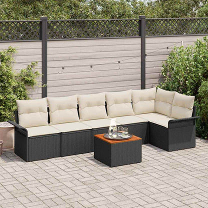 Gartensofa-set mit Kissen 7 pcs Schwarz Poly-Rattan