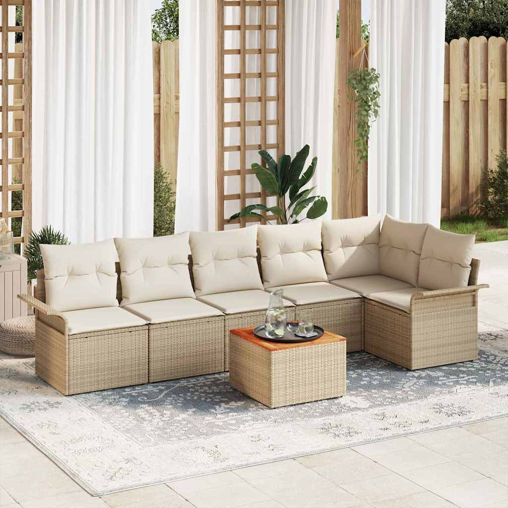 Gartensofa-set mit Kissen 7 pcs Beige Poly-Rattan