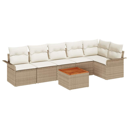 Gartensofa-set mit Kissen 7 pcs Beige Poly-Rattan