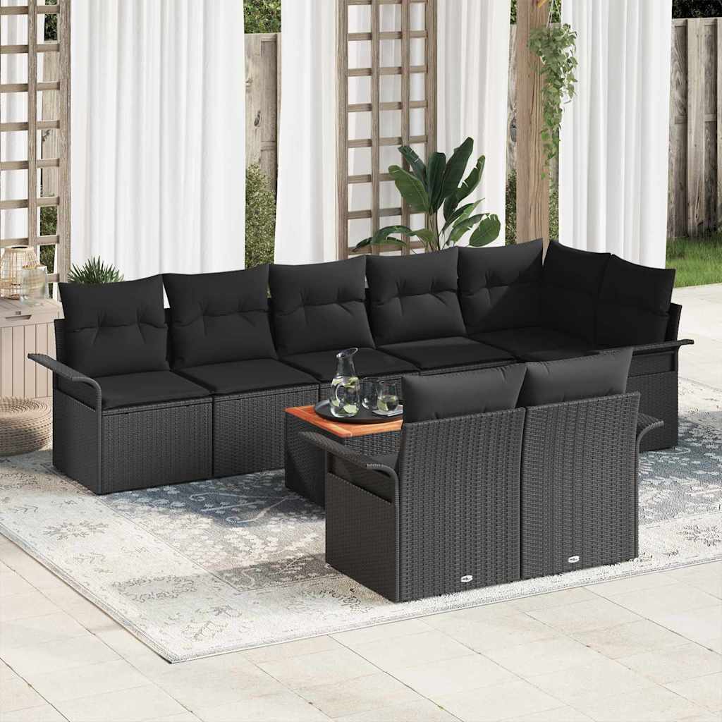 Gartensofa-set mit Kissen 9 pcs Schwarz Poly-Rattan