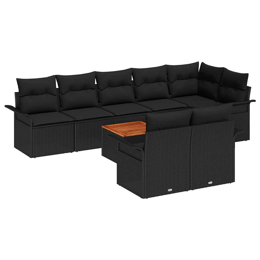 Gartensofa-set mit Kissen 9 pcs Schwarz Poly-Rattan
