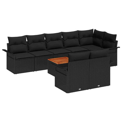 Gartensofa-set mit Kissen 9 pcs Schwarz Poly-Rattan