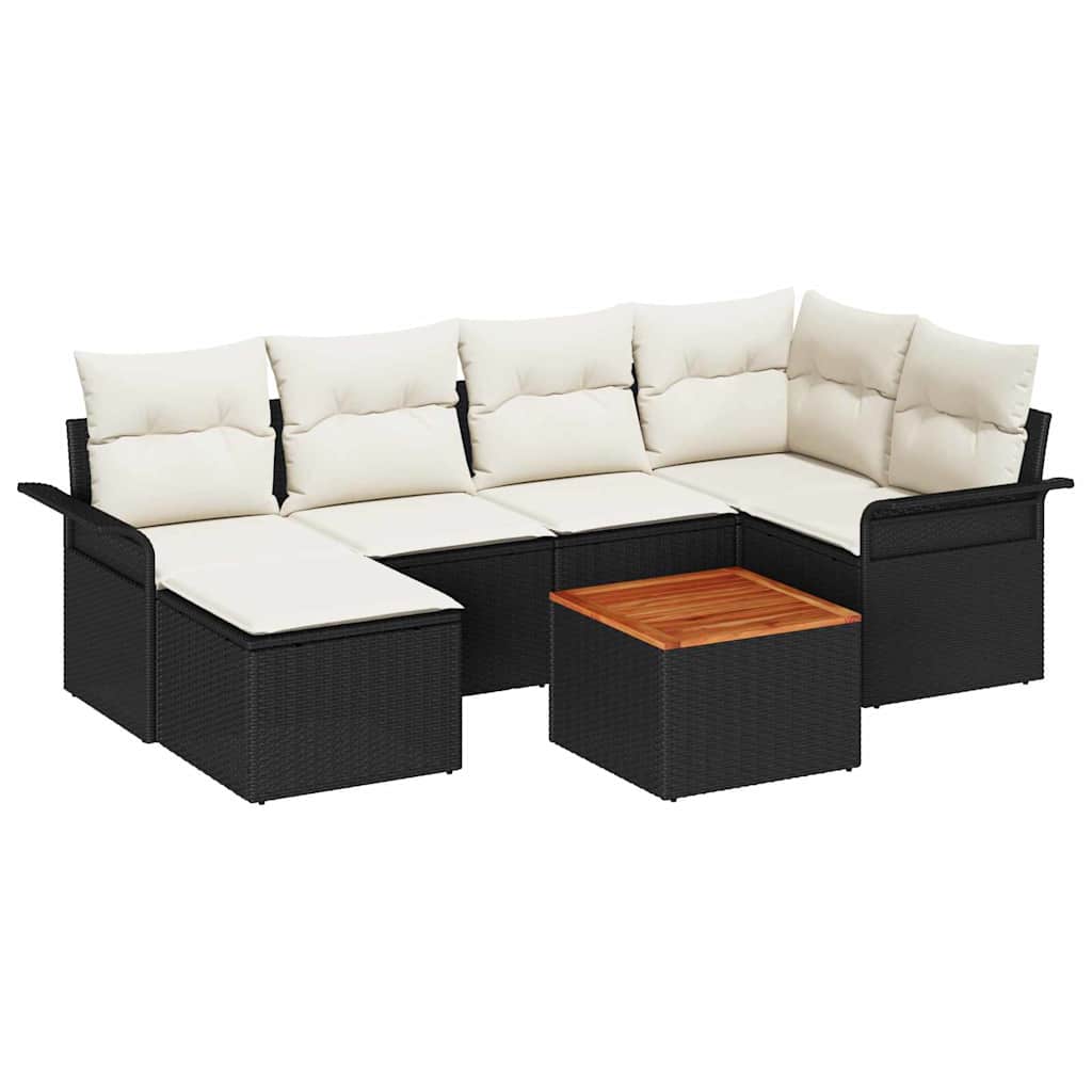 Gartensofa-set mit Kissen 7 pcs Schwarz Poly-Rattan
