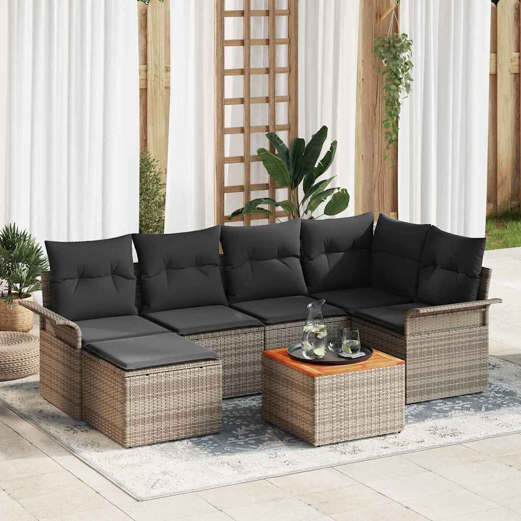 Gartensofa-set mit Kissen 7 pcs Grau Poly-Rattan