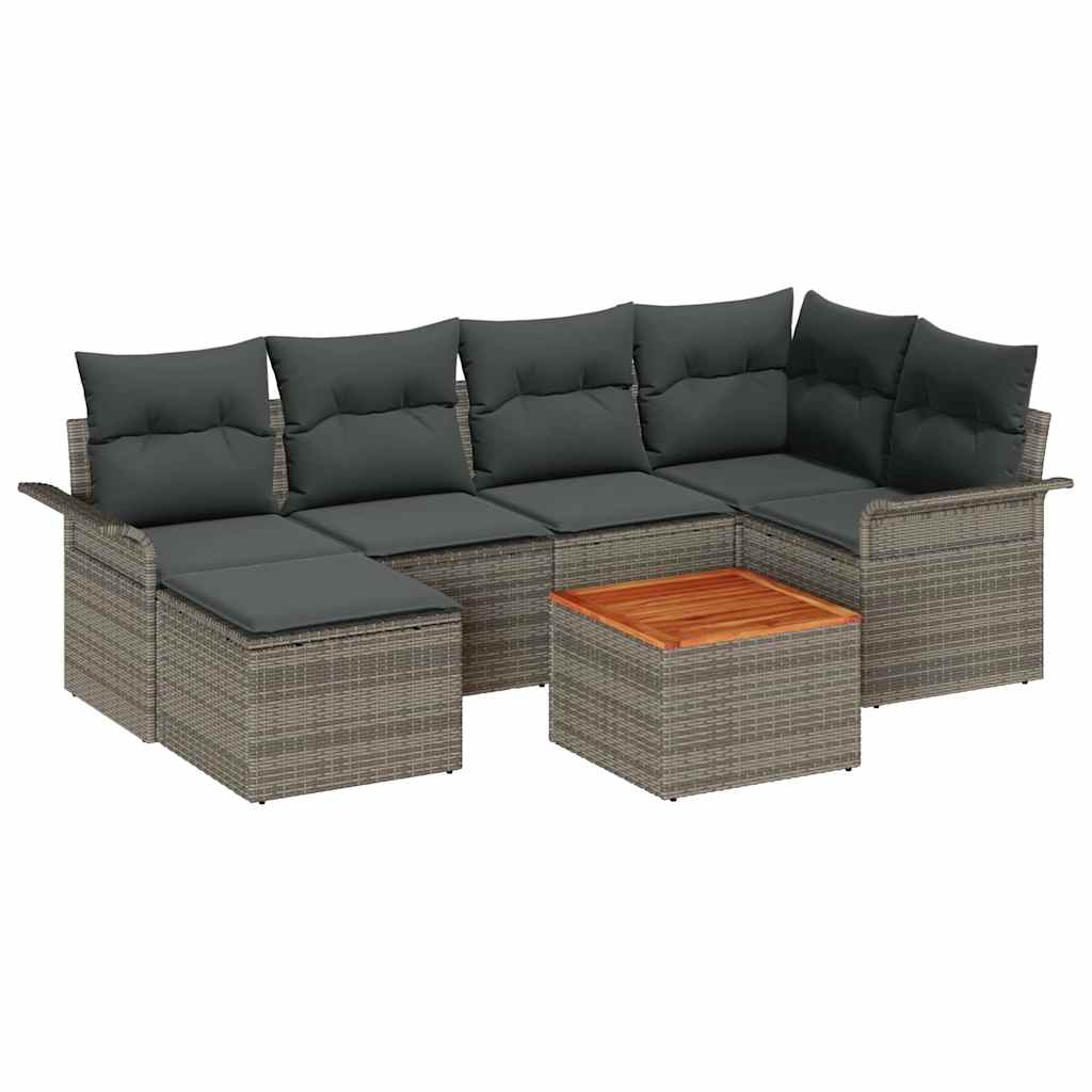 Gartensofa-set mit Kissen 7 pcs Grau Poly-Rattan