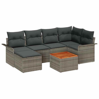 Gartensofa-set mit Kissen 7 pcs Grau Poly-Rattan