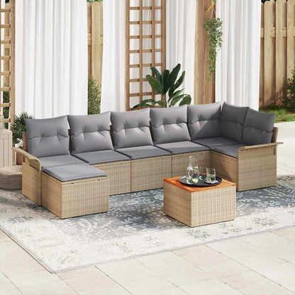 Gartensofa-set mit Kissen 8 pcs Beige Poly-Rattan