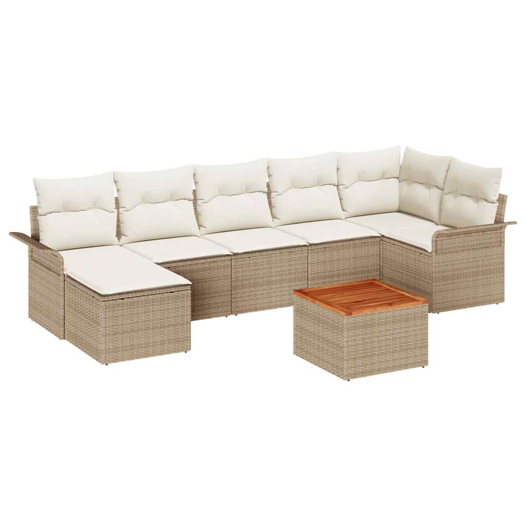 Gartensofa-set mit Kissen 8 pcs Beige Poly-Rattan