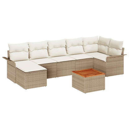 Gartensofa-set mit Kissen 8 pcs Beige Poly-Rattan