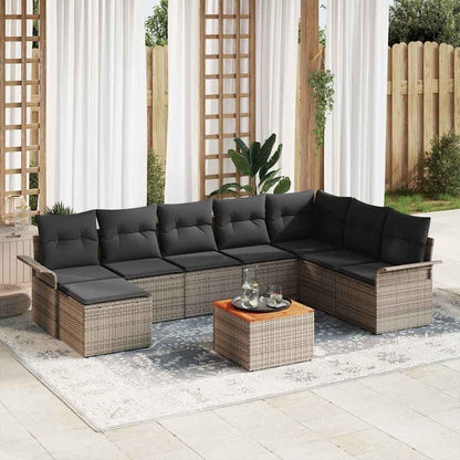 Gartensofa-set mit Kissen 9 pcs Grau Poly-Rattan