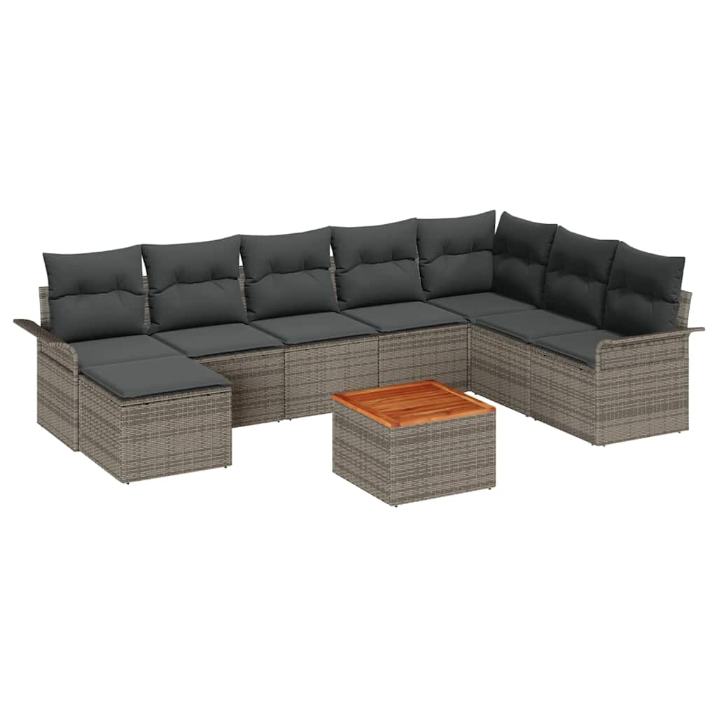 Gartensofa-set mit Kissen 9 pcs Grau Poly-Rattan