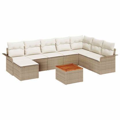 Gartensofa-set mit Kissen 9 pcs Beige Poly-Rattan