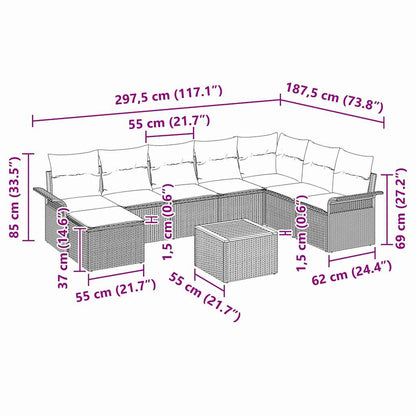 Gartensofa-set mit Kissen 9 pcs Beige Poly-Rattan
