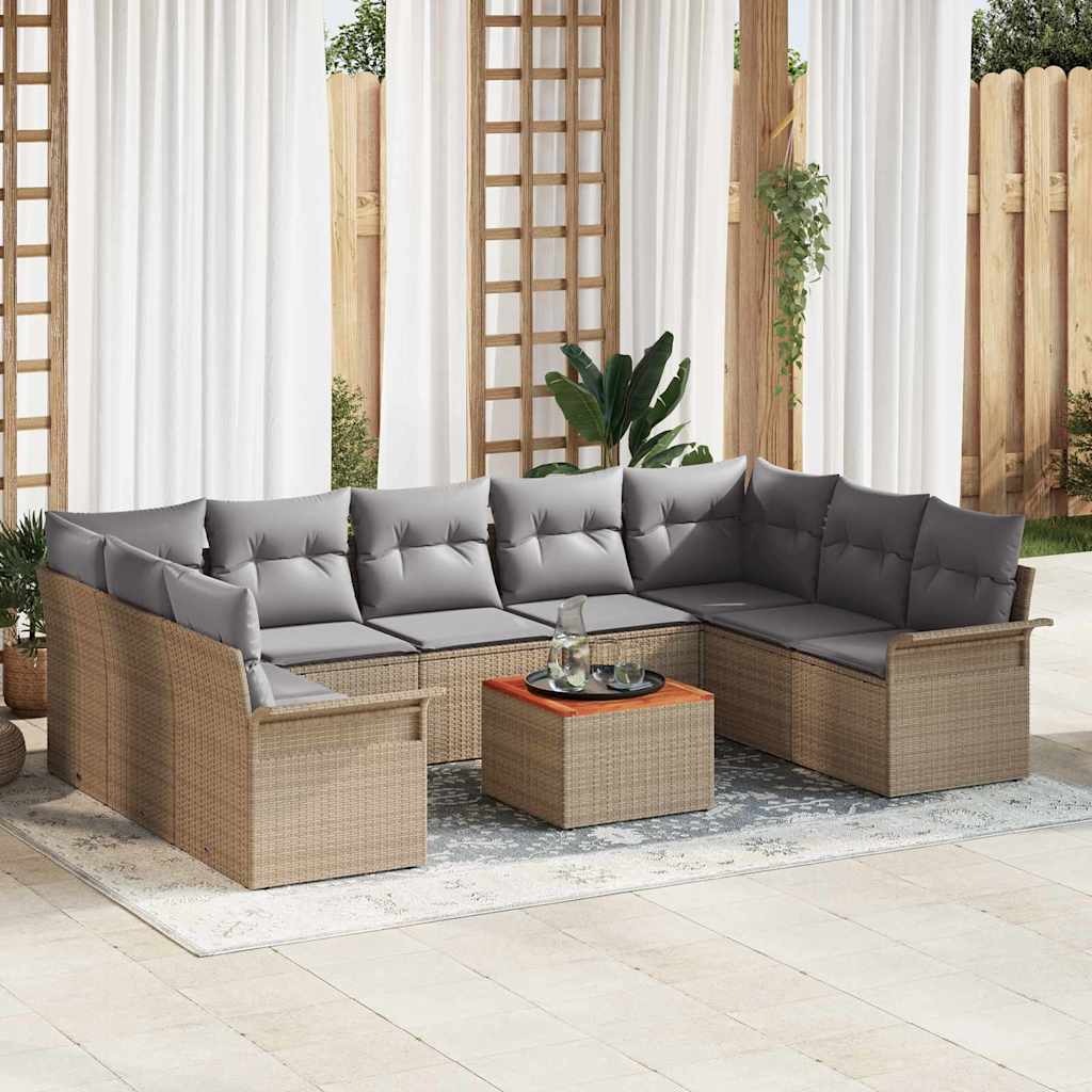 Gartensofa-set mit Kissen 10 pcs Beige Poly-Rattan