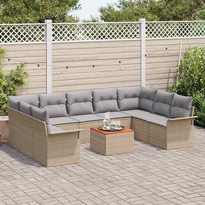 Gartensofa-set mit Kissen 10 pcs Beige Poly-Rattan