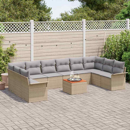 Gartensofa-set mit Kissen 11 pcs Beige Poly-Rattan