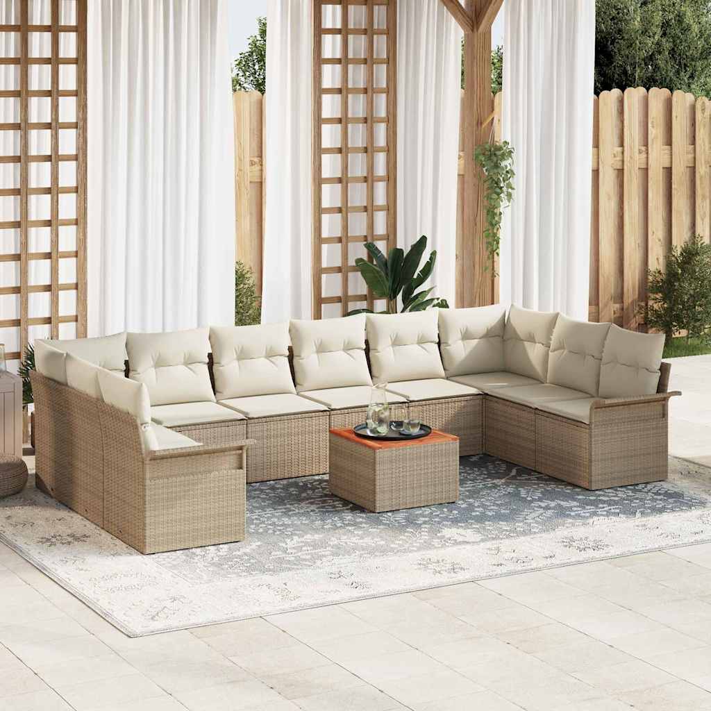Gartensofa-set mit Kissen 11 pcs Beige Poly-Rattan