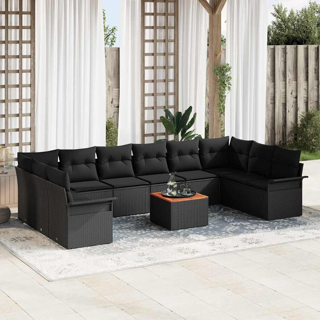 Gartensofa-set mit Kissen 11 pcs Schwarz Poly-Rattan