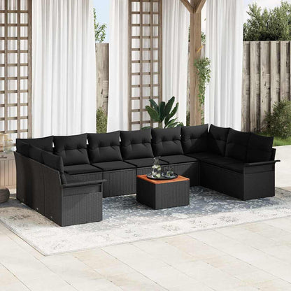 Gartensofa-set mit Kissen 11 pcs Schwarz Poly-Rattan