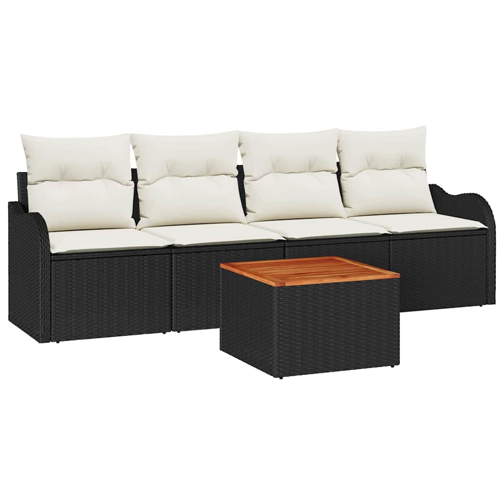 Gartensofa-set mit Kissen 5 pcs Schwarz Poly-Rattan