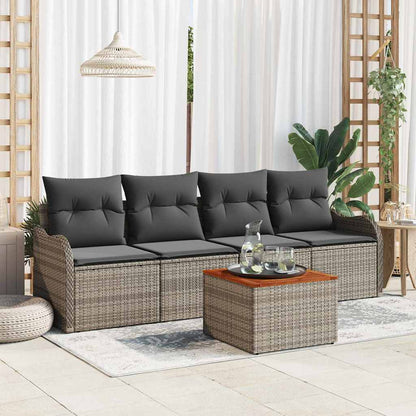 Gartensofa-set mit Kissen 5 pcs Grau Poly-Rattan