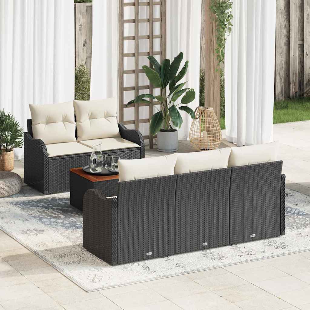 Gartensofa-set mit Kissen 6 pcs Schwarz Poly-Rattan