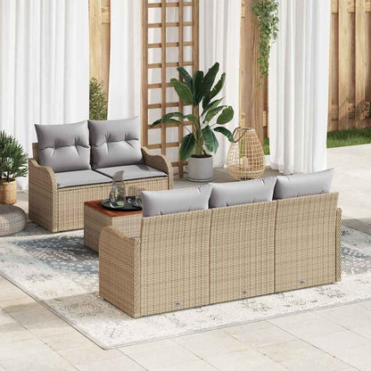 Gartensofa-set mit Kissen 6 pcs Beige Poly-Rattan
