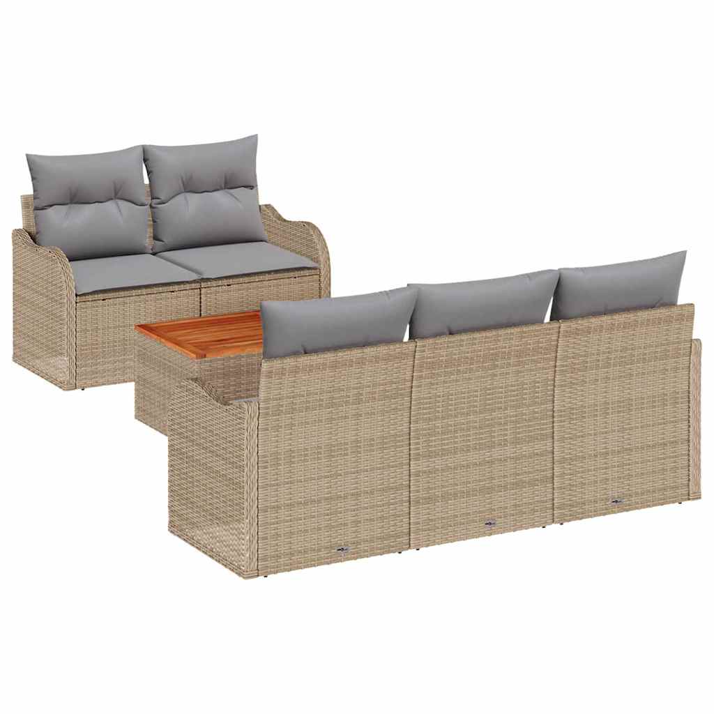Gartensofa-set mit Kissen 6 pcs Beige Poly-Rattan