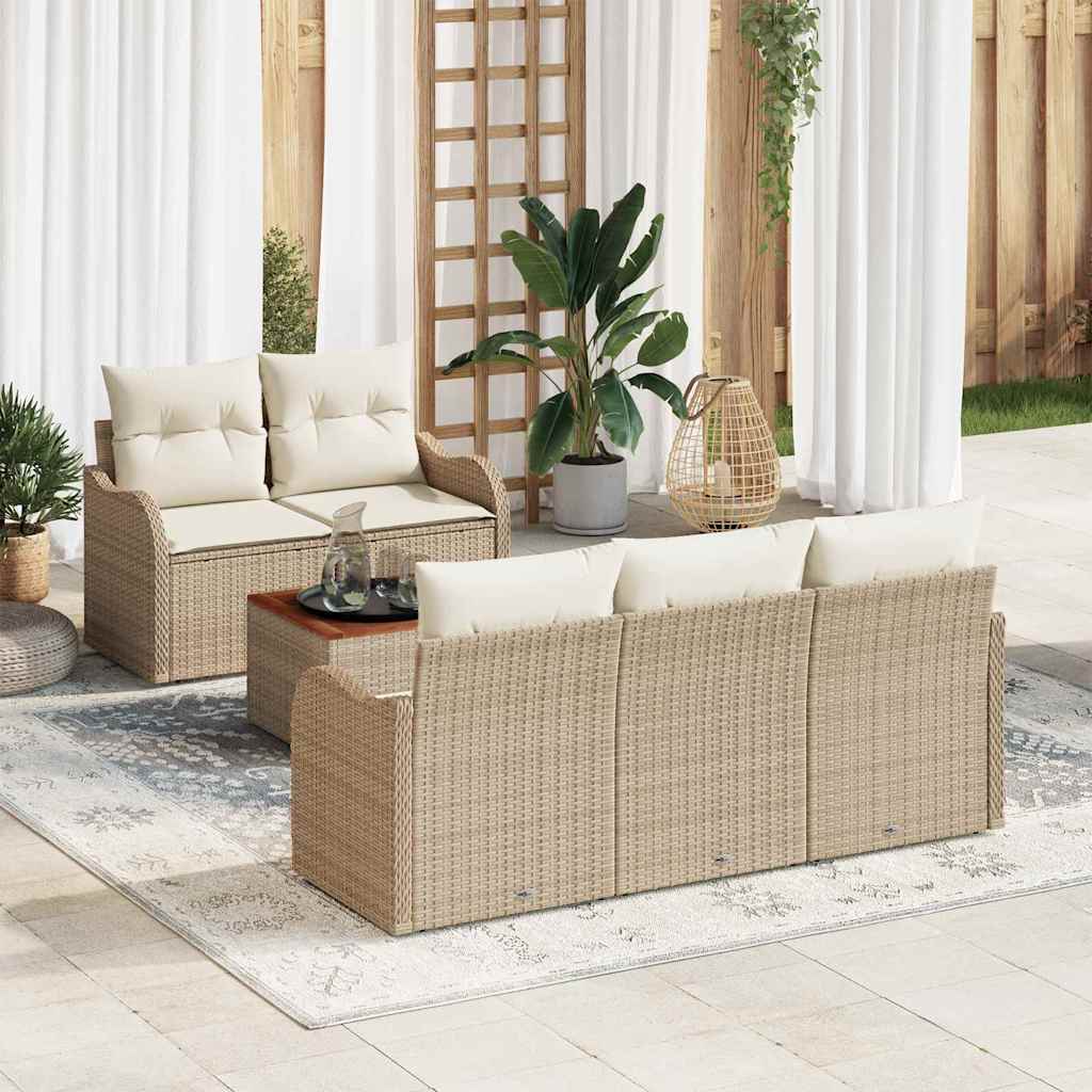 vidaXL Gartensofa-set mit Kissen 6 pcs Beige Poly-Rattan
