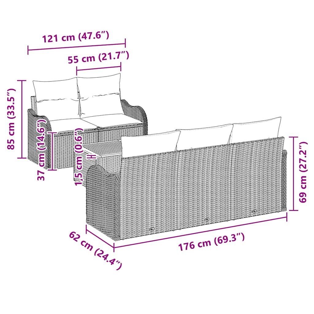 vidaXL Gartensofa-set mit Kissen 6 pcs Beige Poly-Rattan