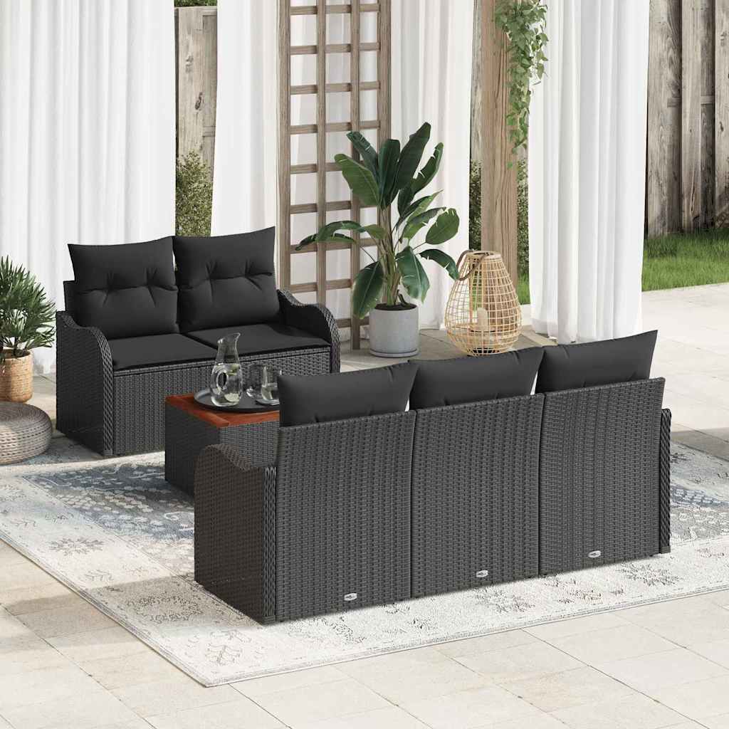 Gartensofa-set mit Kissen 6 pcs Schwarz Poly-Rattan